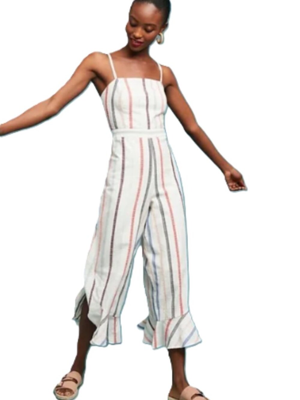 Anthropologie Red Carter Everly Striped Jumpsuit Ruffle Hem Cotton Boho Small